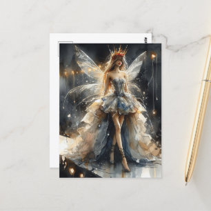 Postal Hada en un espectáculo de moda hecho de periódicos