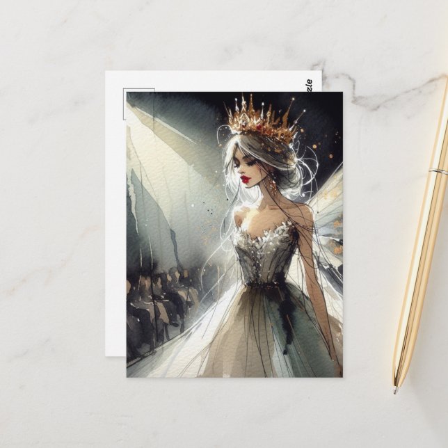 Postal Hada en un show de moda acuarela (Anverso/Reverso In Situ)