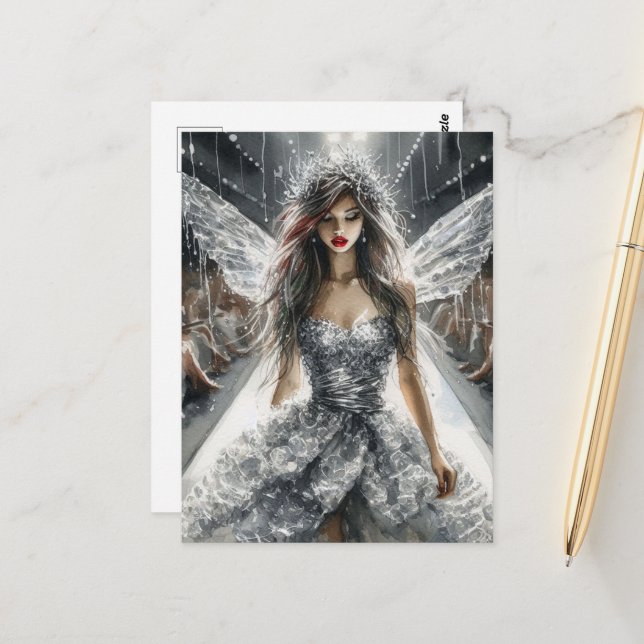 Postal Hada en un show de moda acuarela (Anverso/Reverso In Situ)