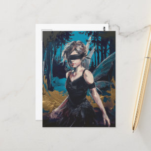 Postal Hada en un vendaval en el bosque