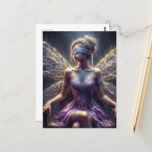 Postal Hada en una venda ciega sobre su trono