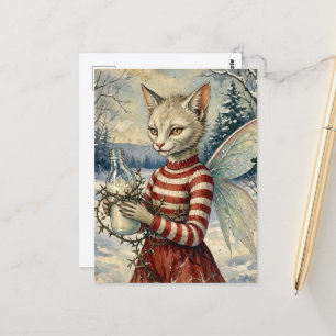 Postal Hada Gato Vampiro Retro Festiva Con Leche