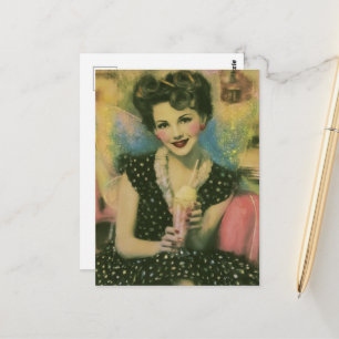 Postal Hada Hermosa de los Años 50 en la Heladería