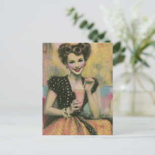 Postal Hada linda de los años 50 en la heladería
