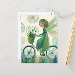 Postal Hada linda en bicicleta