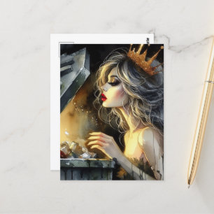 Postal Hada mirando en un basurero