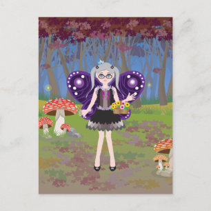 Postal Hada morada en bosque otoñal