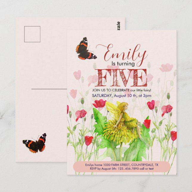 Postal Hada pequeña y amapolas (Anverso / Reverso)