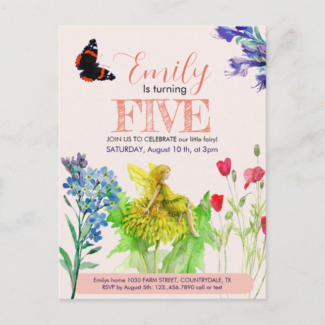 Postal Hada pequeña y flores silvestres (Anverso)