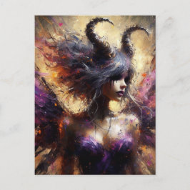 Postal Hada Púrpura Con Cuernos Arte De Fantasía Oscuro