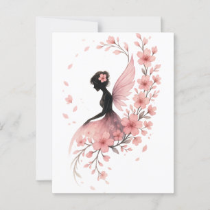 Postal Hada Rosa con Flores de Sakura