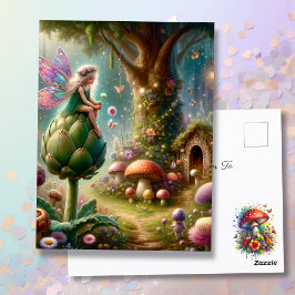 Postal Hada sentada en una Ilustración Mágica de Artichok