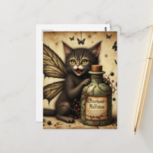 Postal Hada vampiro gatito y una botella de veneno
