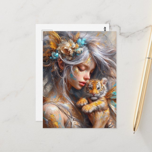 Postal Hada y su bebé, el hada del tigre (Anverso/Reverso In Situ)