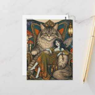 Postal Hada y su trono de gato gigante
