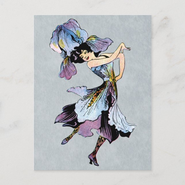 Postal hadas de flores de iris vintage (Anverso)