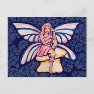 Postal Hadas de hongos rosados acuarela arte Fe