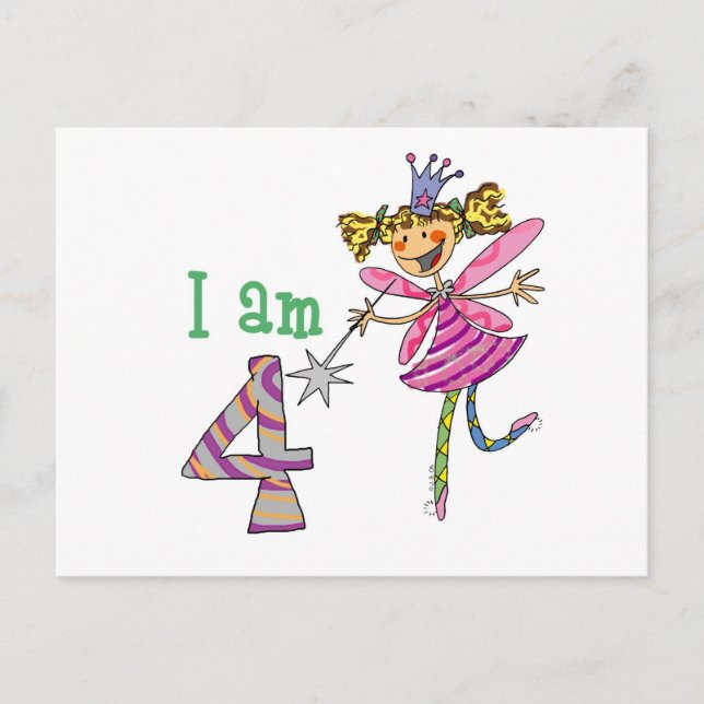 Postal Hadas de princesa rosa (4 años) (Anverso)
