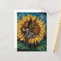 Hadas duermen en pintura de girasol