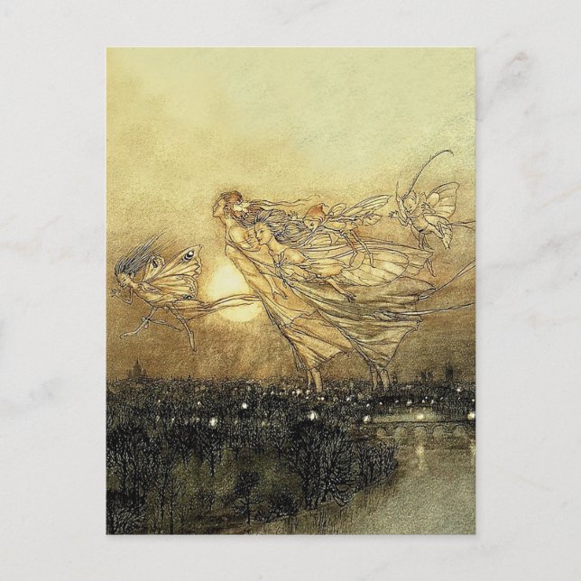 Postal “Hadas en Kensington Gardens” de Arthur Rackham (Anverso)