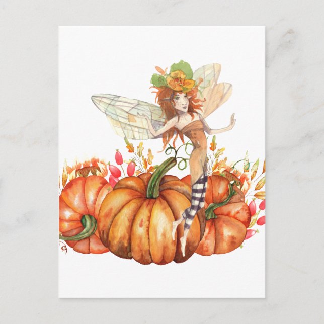 Postal Hadas forestales y Bouquet de calabaza otoñal (Anverso)