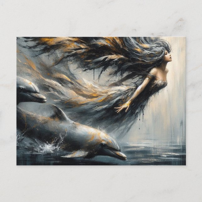 Postal Hadas Jugando Con Delfines (Anverso)