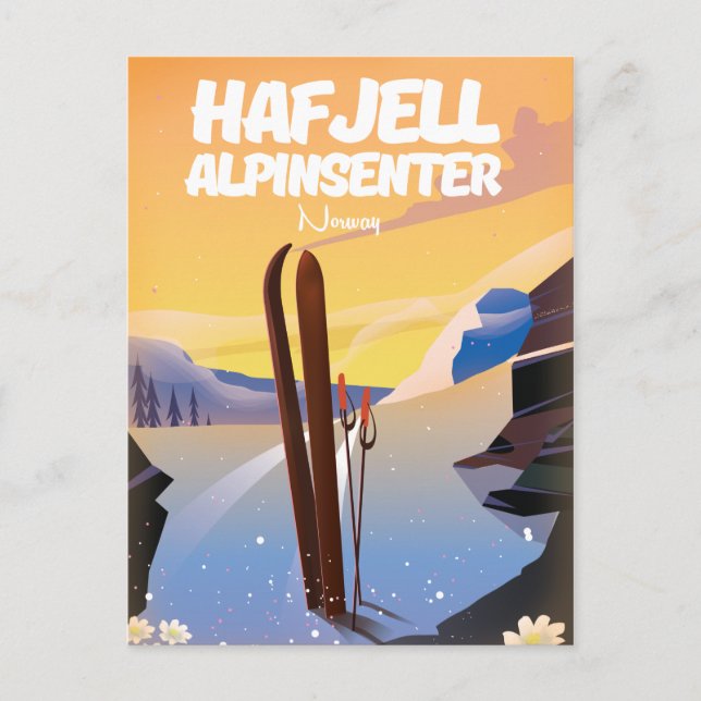 Postal hafjell alpinsenter Noruega hermoso poster de esqu (Anverso)