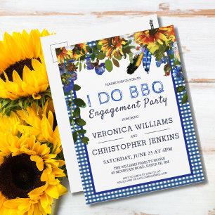 Postal Hago BBQ Rústico Floral Blue Plaid Engagement