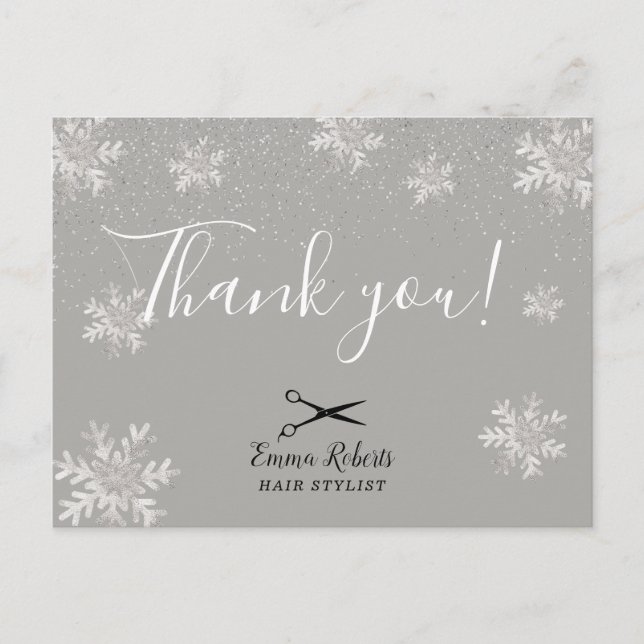 Postal Hair Stylist Silver Snowflakes Holiday Gracias (Anverso)