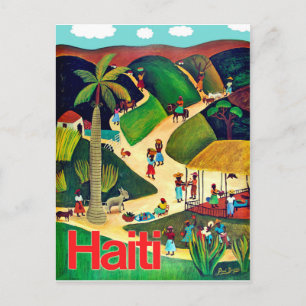 Postal Haití, nativos en la aldea tropical, cosecha