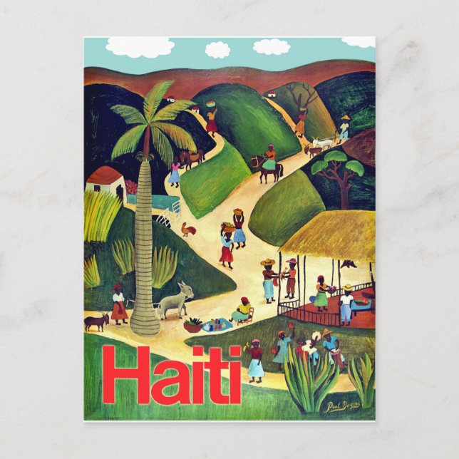 Postal Haití, nativos en la aldea tropical, cosecha (Anverso)