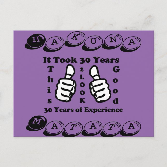 Postal Hakuna Matata Tardó 30 años en verse así (Anverso)
