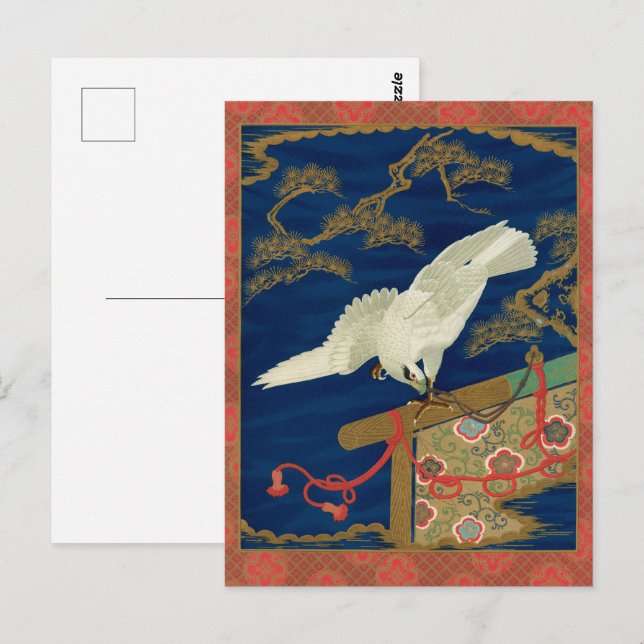 Postal Halcón Blanco Japonés Antiguo Arte G.A. Audsley (Anverso / Reverso)