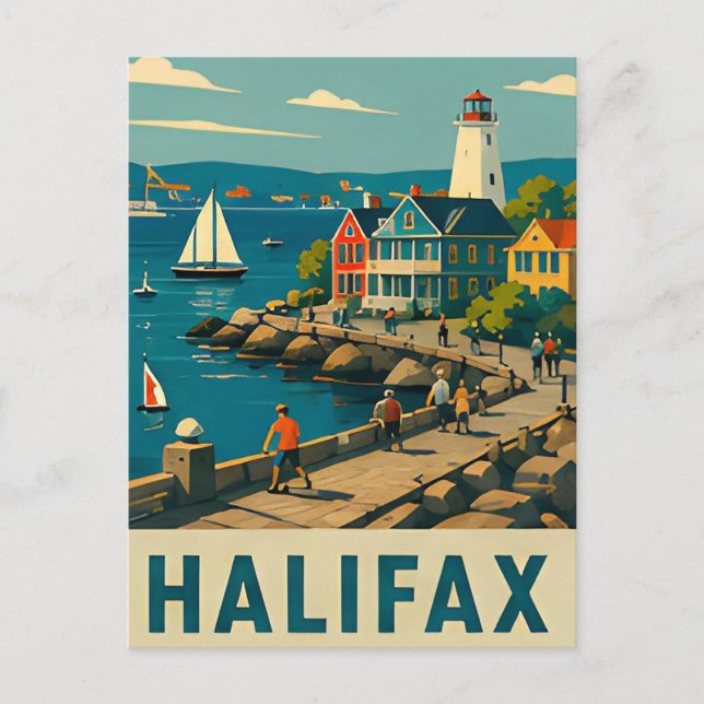Postal ⚓ HALIFAX — Faro y vida del puerto atlántico (Anverso)