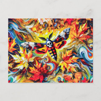Postal Halk-Moth de la Muerte con hojas de otoño en aceit