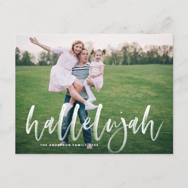 Postal Hallelujah Brush Lettering Photo Overlay Navidades (Anverso)