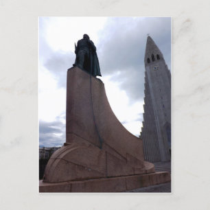 Postal Hallgrímpolkja y estatua de Leifur Eiríksson