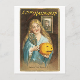 Postal Halloween a la antigua, Chica con espejo de mano