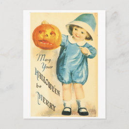 Postal Halloween a la vieja usanza, Chica sostiene calaba