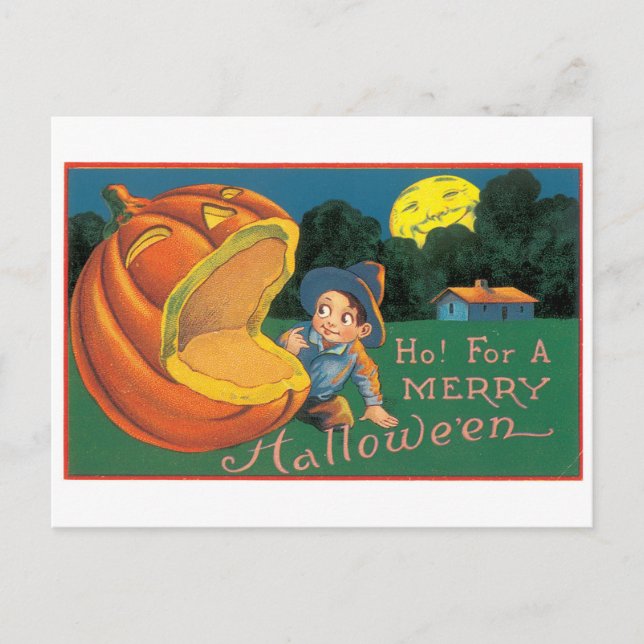 Postal Halloween a la vieja usanza, chico con una lintern (Anverso)