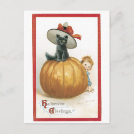 Postal Halloween a la vieja usanza, gato brujo