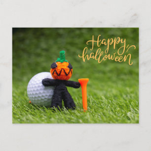 Postal Halloween al golfista con bola de golf Halloween