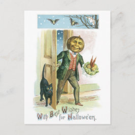 Postal Halloween anticuado, hombre calabaza