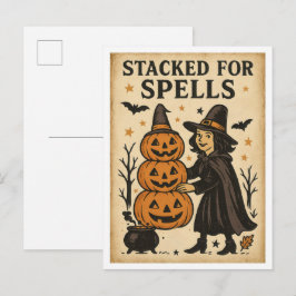Postal Halloween Antiguo Apilado para Hechizos