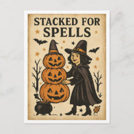 Postal Halloween Antiguo Apilado para Hechizos