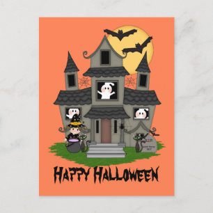 Postal Halloween atormentó a la casa y al pequeño naranja