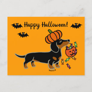 Postal Halloween Black and Tan Smooth Haired Dachshund