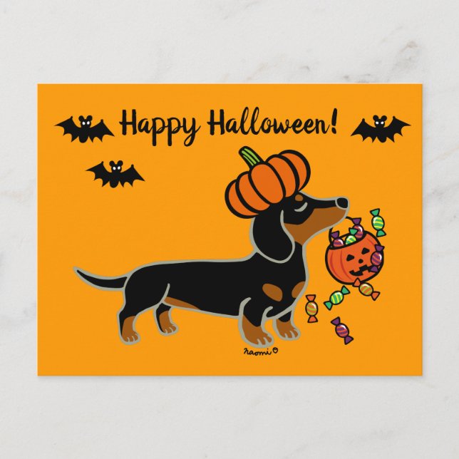 Postal Halloween Black and Tan Smooth Haired Dachshund (Anverso)