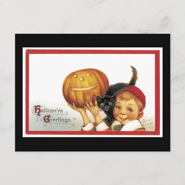 Postal Halloween Black Cat and Boy (Anverso)