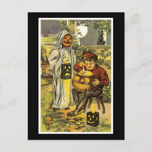 Postal Halloween Black Cat and Boy (Anverso)